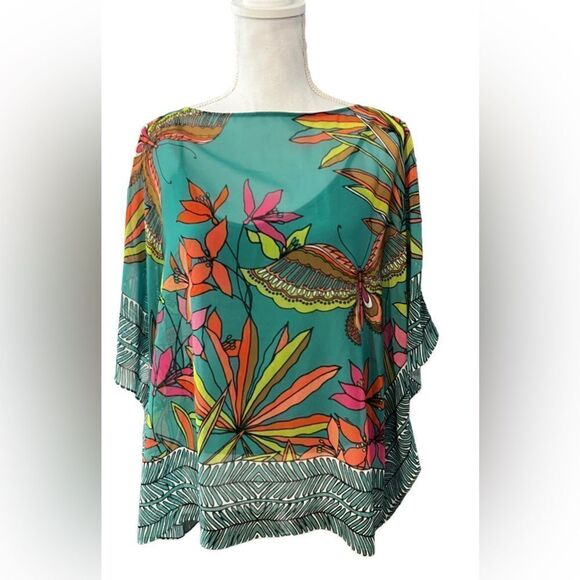 TRINA TURK Marlete Floral Chiffon Silk Blouse Kimono Scarf Top XS/S - Picture 3 of 7